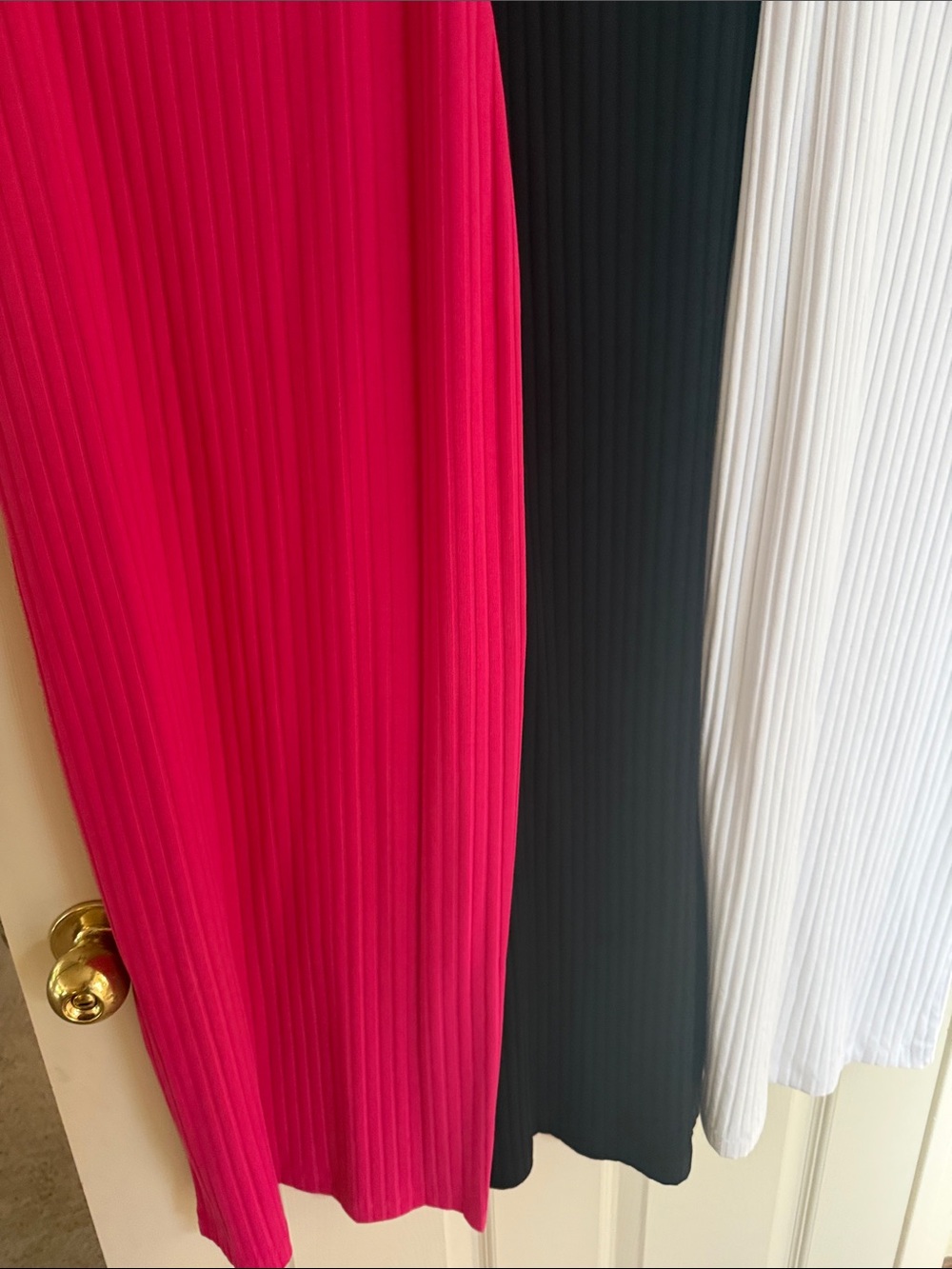 Three Zara Fuchsia, Black & White Ribbed Midi Slip Dresses. - Picture 5 of 8